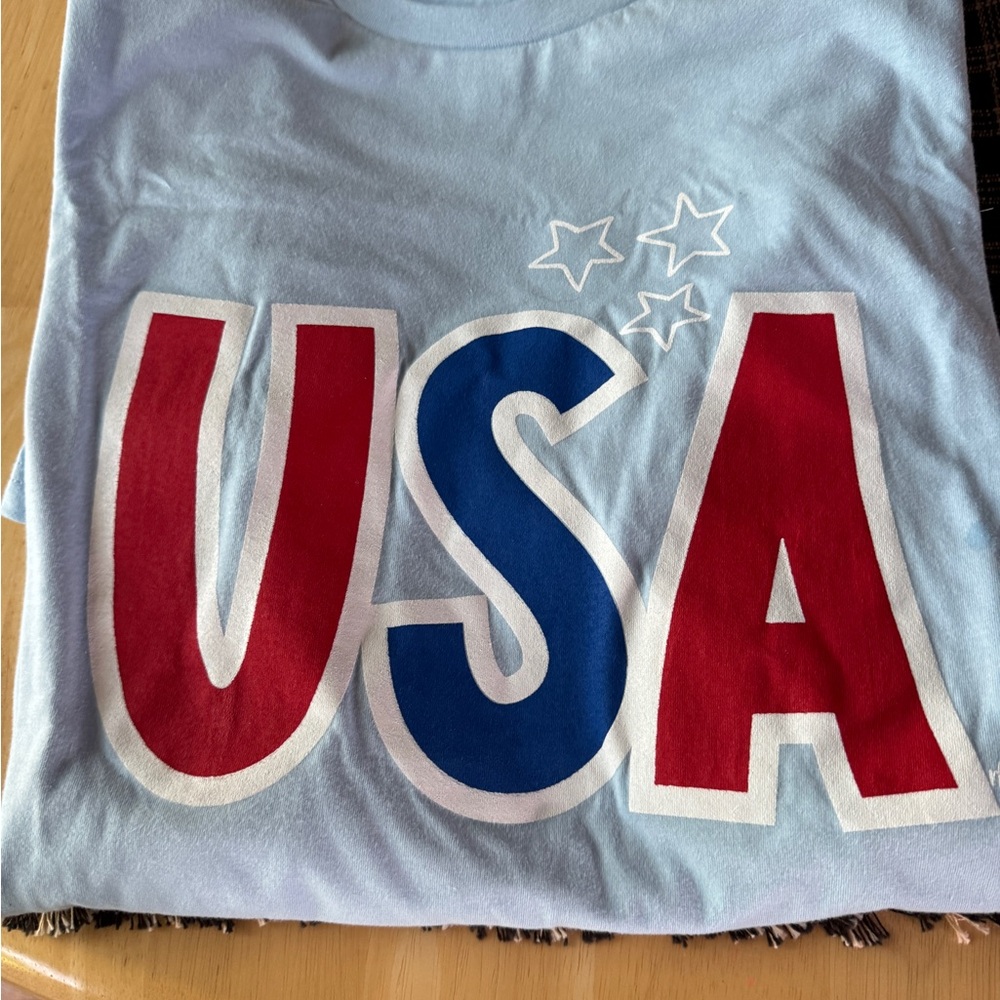 Adult USA Graphic T-Shirt - Light Blue, Red, and Blue